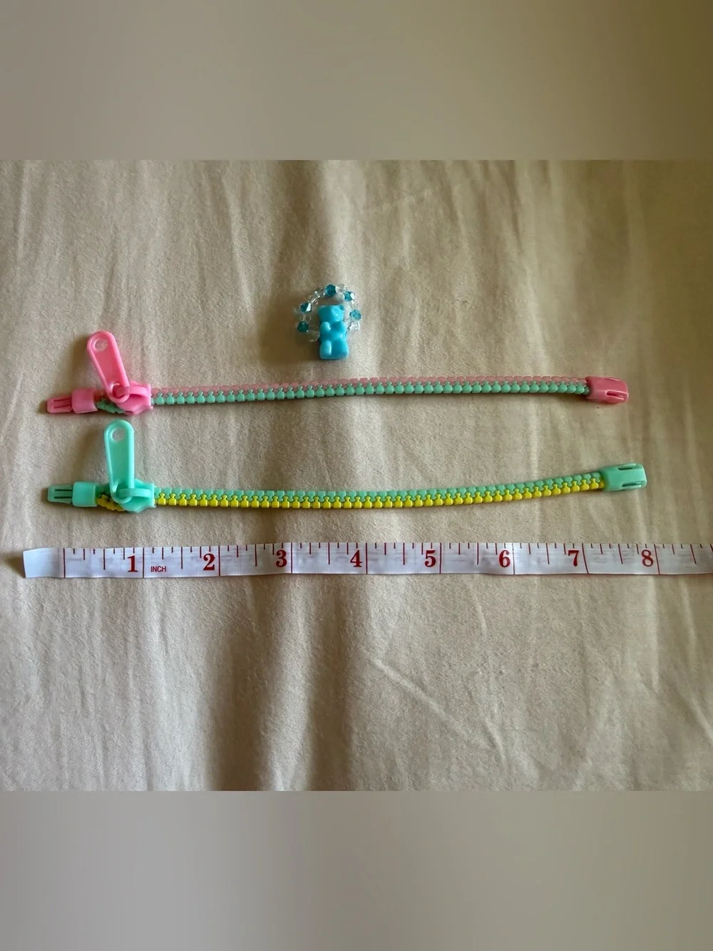 Pastel Zipper Bracelet Set + Blue Gummy Bear Ring Kawaii Rave Candycore Y2K Kids